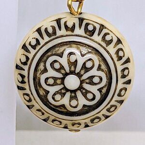 Vintage Floral Mandala Cream Dangle Earrings With Bronze Accent Beads Boho